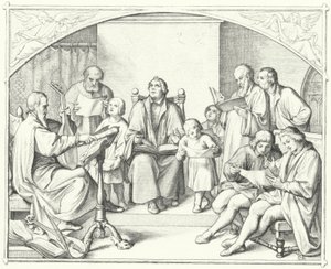 Martin Luther singt mit einem Kirchenchor (Stich) von Gustav Ferdinand Leopold Konig
