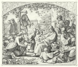 Martin Luther mit seiner Familie und einigen seiner Zeitgenossen im Sommer (Gravur) von Gustav Ferdinand Leopold Konig
