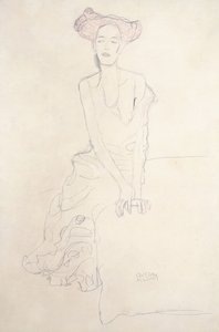 Aug Ruhubeit die junge Frau, stützt sich mit den Händen ab, 1908 von Gustav Klimt