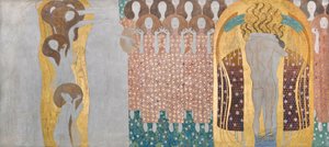 Beethovenfries: Die Künste, Paradieschor und Umarmung - Tafel 8, rechte Langwand von Gustav Klimt