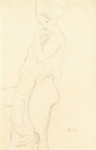 Stehender Akt links, hält ein Handtuch an den Körper, 1917 von Gustav Klimt