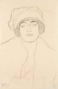 Porträt mit Hut, 1917-118 von Gustav Klimt