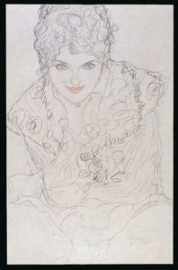 Porträt mit rechter Hand am Kinn von Gustav Klimt