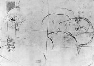 Studien für Ver Sacrum 1900 - Pallas Athene und ein tragischer Kopf, 1897-98 (Bleistift und blauer Kreide auf Transparentpapier) von Gustav Klimt