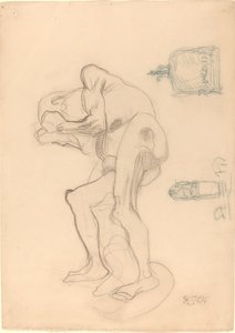 Studie einer nackten alten Frau, die ihre Fäuste ballt, und zwei dekorative Objekte von Gustav Klimt