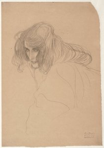 Studie eines Frauenkopfes im Dreiviertelprofil, Studie für Unkeuschheit im Beethovenfries, um 1901-1902 von Gustav Klimt