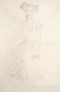 Junge Frau, die sich mit ihren Händen abstützt von Gustav Klimt