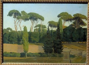 In den Gärten der Villa Borghese. Gemälde von Gustaf Wilhelm Palm (1810 - 1890)