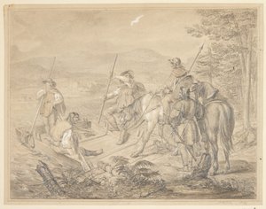 Landschaft mit Reitern an einer Fähre von Gustav Schlick