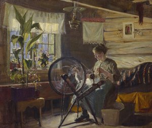 Frau im Bauernhausinneren von Gustav Wentzel