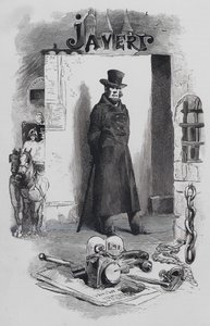 Szene aus Les Miserables, von Victor Hugo: Javert, der Detektiv (Gravur) von Gustave (after) Brion