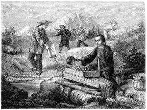 Chinesische Bergleute, Kalifornien, 19. Jahrhundert von Gustave Adolphe Chassevent Bacques