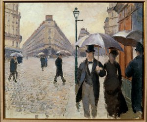 Eine Straße in Paris bei Regenwetter (Place de l