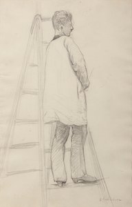 Studie für Hausmaler: Mann auf einer Leiter, Dreiviertel-Rückansicht von Gustave Caillebotte