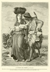 Antike römische Bauern kehren nach einem Tag auf den Feldern nach Hause zurück (Stich) von Gustave Clarence Rodolphe Boulanger