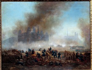 Das Rathausfeuer, angegriffen von den Truppen von Versailles (27. Mai) von Gustave Clarence Rodolphe Boulanger