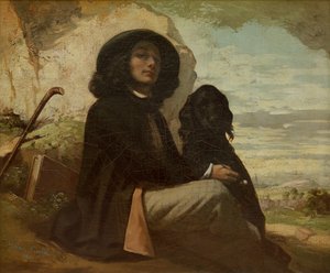 Courbet mit seinem schwarzen Hund