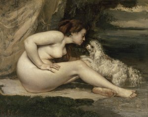 Nackte Frau mit einem Hund von Gustave Courbet