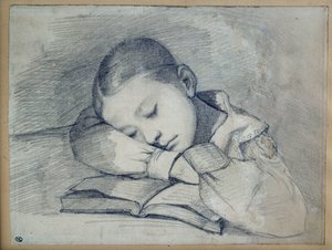 Porträt von Juliette Courbet schlafend. Zeichnung mit Bleistift von Gustave Courbet (1819-1877). 1841. Dim. 0,20 x 0,26. Paris, Musee d