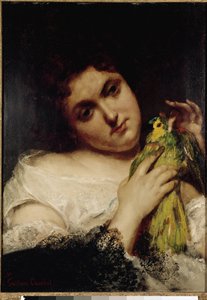 Porträt einer Dame mit einem Papagei von Gustave Courbet