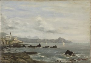 Blick auf die Kirche von Boccadasse in Genua und das Kap von Portofino von Gustave Courbet