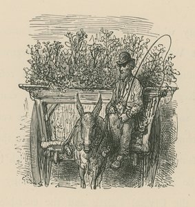 Ein Mann, der einen mit Pflanzen und Blumen beladenen Wagen fährt von Gustave Dore