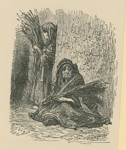 Eine Frau und ein junges Mädchen verkaufen Trockenblumen von Gustave Dore