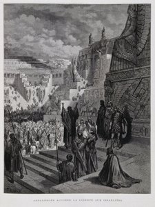 Artaxerxes gewährt den Juden in Persien Freiheit, Illustration aus der Dore-Bibel von Gustave Dore