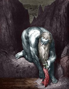 Dante und Virgil treffen den Riesen Anthee, illustriert von Gustave Doré