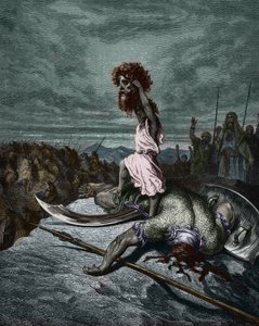David hält Goliaths Kopf, von Gustave Doré