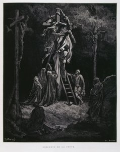 Abstieg vom Kreuz, die Absetzung Christi, Illustration aus der Dore-Bibel von Gustave Dore
