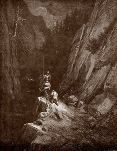 Don Quijote und Sancho Panza im Herzen der Sierra Morena (Gravur von Gustave Doré für „Der sinnreiche Junker Don Quijote von der Mancha“ von Miguel de Cervantes 1863)