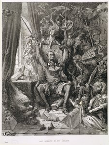 Don Quixote in seiner Bibliothek, graviert von Heliodore Joseph Pisan (1822-90) ca. 1868 von Gustave Dore