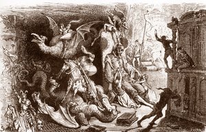 Don Quijote denkt an nichts anderes als an ritterliche Taten, Gravur von Gustave Doré für 