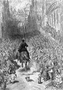 Zeichnung von Gustave Dore (1832-1883) für das Gedicht „Rasender Roland“ („Orlando furioso“) (16. Jahrhundert) von Ludovico Ariosto, bekannt als der Ariosta. Gravur in „Le Journal de la jeunesse“