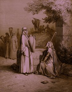 Eliezer und Rebekka, Gravur von Doré - Bibel von Gustave Dore