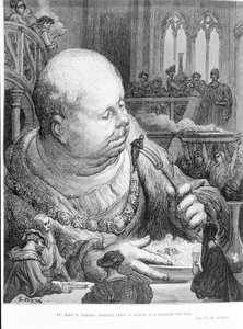 Auszug aus Gargantua (1534) von François Rabelais (1483 - 1553): Und, die Hummel ziehend, entfernten sie zusammen den Pilger und aßen ihn sehr gut. Gravur von Gustave Doré (1823-1883) von Gustave Dore