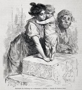 Familie aus dem Vorort Macarena in Sevilla - gezeichnet von Gustave Doré, in „Le Tour du monde“, 2. Woche 1865 von Gustave Dore