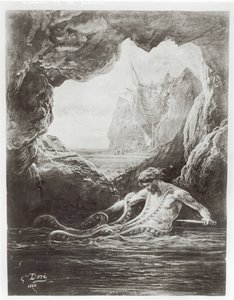 Gilliatt kämpft mit dem Riesentintenfisch, Illustration aus 