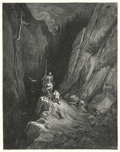Gustave Dorés Don Quixote: "Don Quixote war vor Freude außer sich, sich an einem Ort zu befinden, wo er seine Ambitionen mit der Hoffnung auf neue Abenteuer schmeicheln konnte" von Gustave Dore