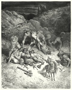 Gustave Dorés Don Quixote: "Wie Felixmarte fünf Riesen in der Mitte durchtrennte" von Gustave Dore