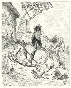 Gustave Dorés Don Quixote: "Sancho rannte so schnell, wie sein Esel konnte, um seinem Meister zu helfen" von Gustave Dore