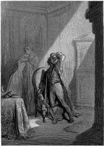 Illustration von Gustave Doré (1832-1883) für Edgar Allan Poes Kurzgeschichte „Der Rabe“. Diese Serie wurde 1883, dem Jahr seines Todes, von Doré fertiggestellt und ist daher eines seiner letzten Werke.
