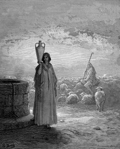 Jakob, der Labans Herden hütet, sieht Rachel am Brunnen, 1866 von Gustave Dore