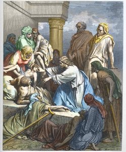 Jesus heilt die Kranken - Gravur in „Die illustrierte Bibel“ von Gustave Doré (1832-1883) - Gravur aus „Die Doré-Bibel“ von Gustave Dore