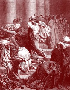 Jesus im Tempel, Gravur von Doré - Bibel von Gustave Dore
