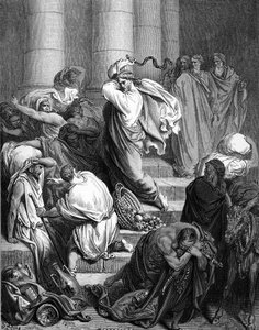 Jesus im Tempel, Gravur von Doré