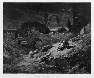 Jona wird vom Wal an Land gespuckt, Illustration aus der Dore-Bibel