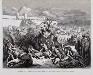 König David bestraft die Ammoniter, Illustration aus der Dore-Bibel