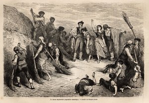 La seguidilla manchegas, oder improvisierter Tanz, in Albacete (Provinz des Ärmelkanals), viele Tänzer beider Geschlechter, aus verschiedenen Ortschaften treffen sich, um Tanzschritte in der galliegada (d.h. eine Figur einfrieren, bevor die Bewegung abgesc von Gustave Dore